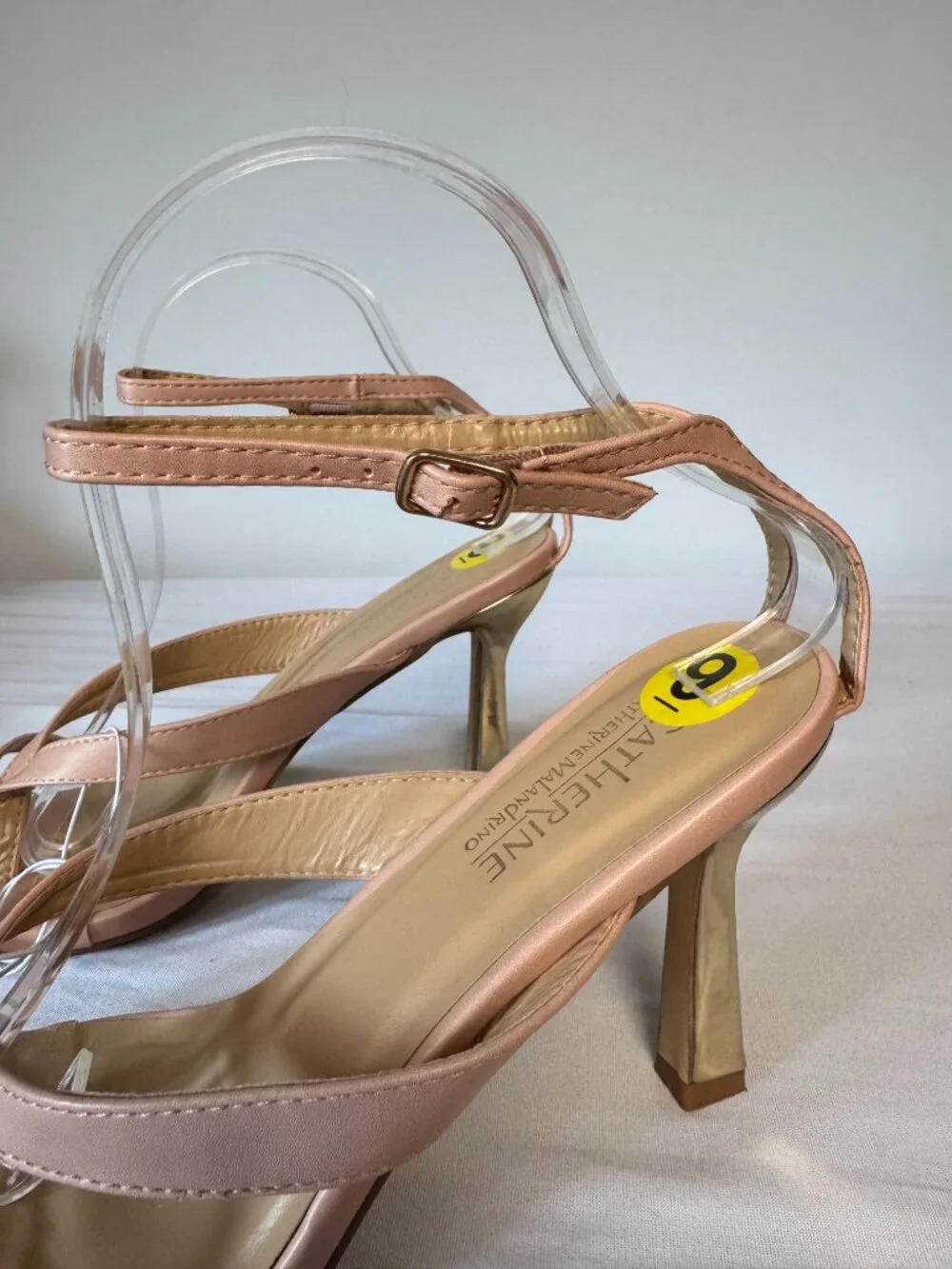 9 Catherine Malandrino Chacha Blush Pink Nude Ankle Strap Sandals Gold Heels